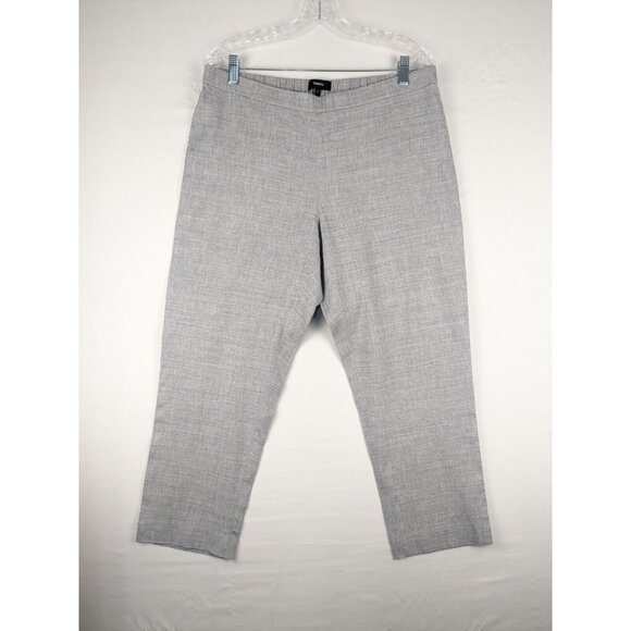 Theory Gray Basic Pull On Pants Linen Blend Cropped Womens 12 Elastic Waist USA - Picture 1 of 7